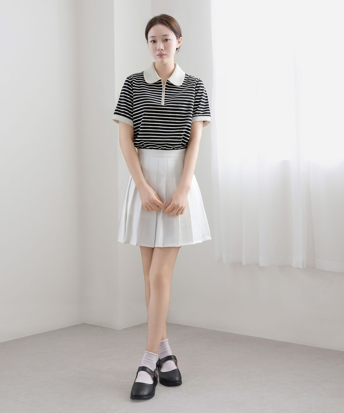 클레이스(CLACE) JS 집업 카라 반팔 티셔츠_블랙