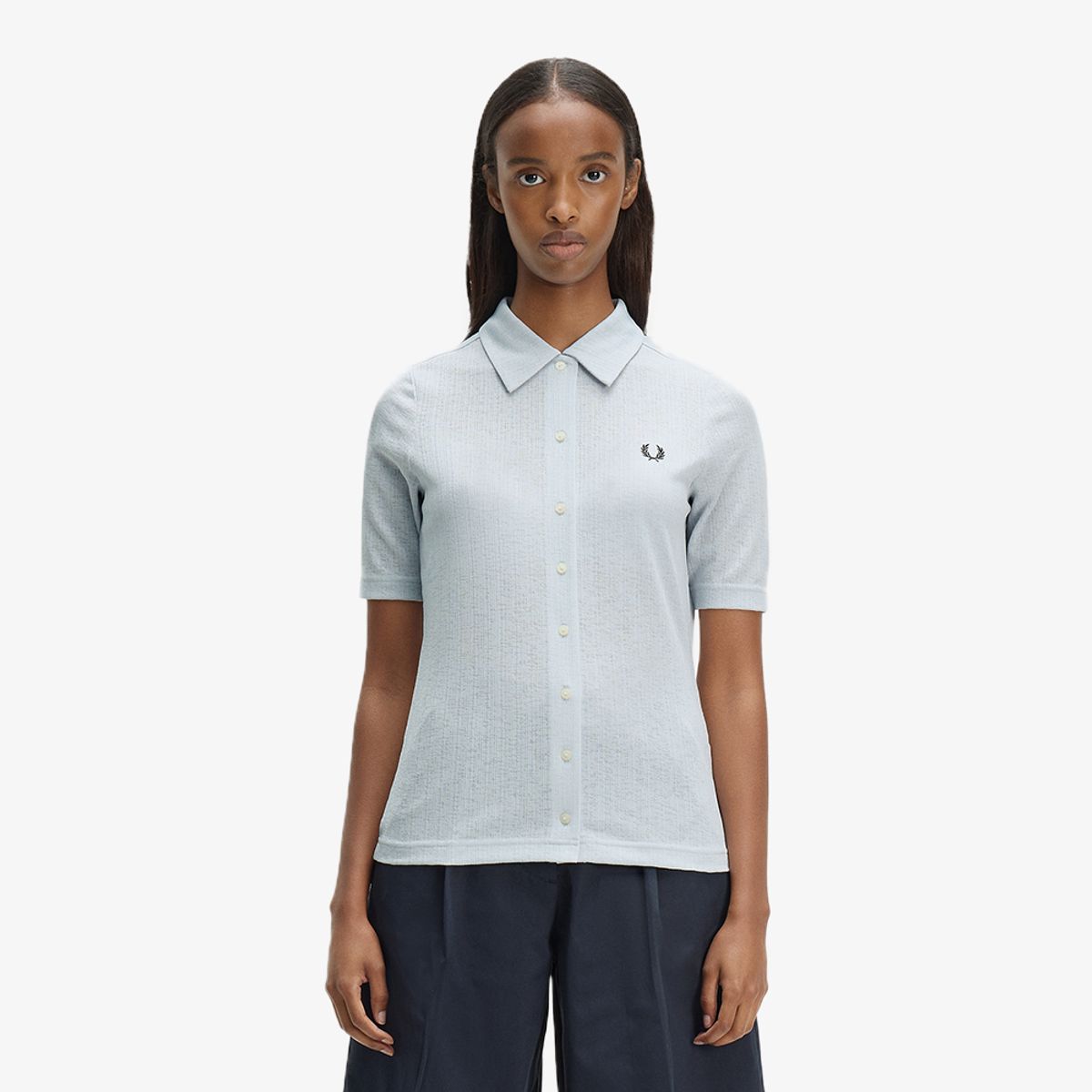 프레드페리(FRED PERRY) [Womens] 버튼 스루 시어 립 폴로 셔츠 - 더스키 블루 AFPF2612185-28A