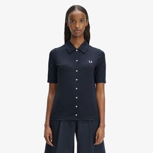 [Womens] 버튼 스루 시어 립 폴로 셔츠 - 네이비 AFPF2612185-608