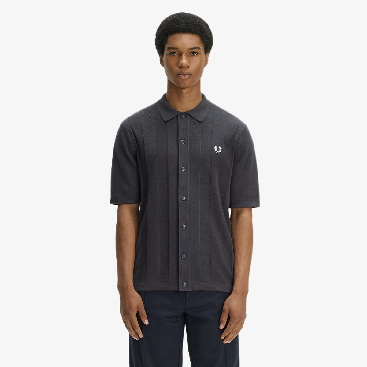 프레드페리(FRED PERRY) [Sharp] 토널 버티컬 스트라이프 니트 셔츠 - 앵커그레이 AFPM2612324-297