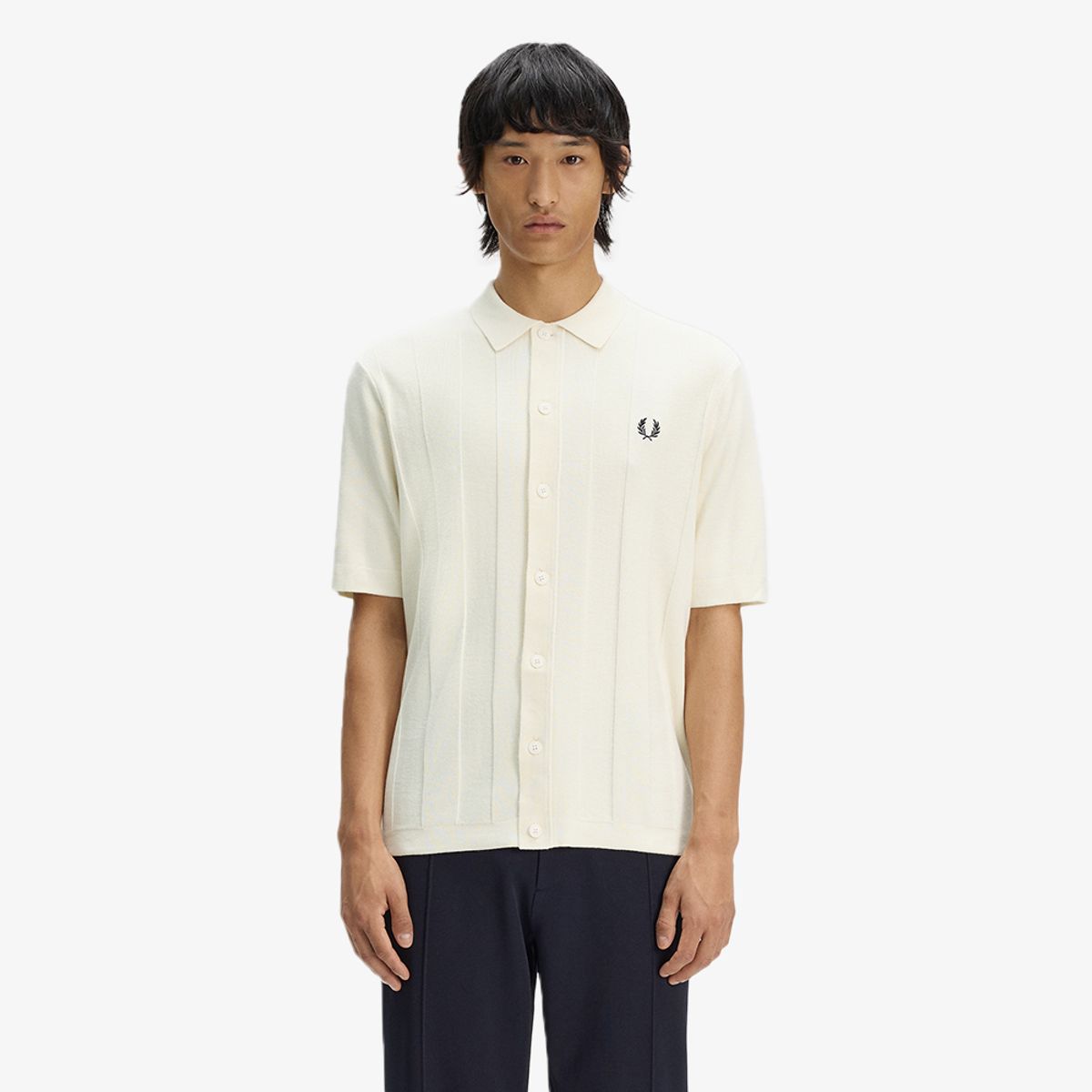 프레드페리(FRED PERRY) [Sharp] 토널 버티컬 스트라이프 니트 셔츠 - 에크루 AFPM2612324-560