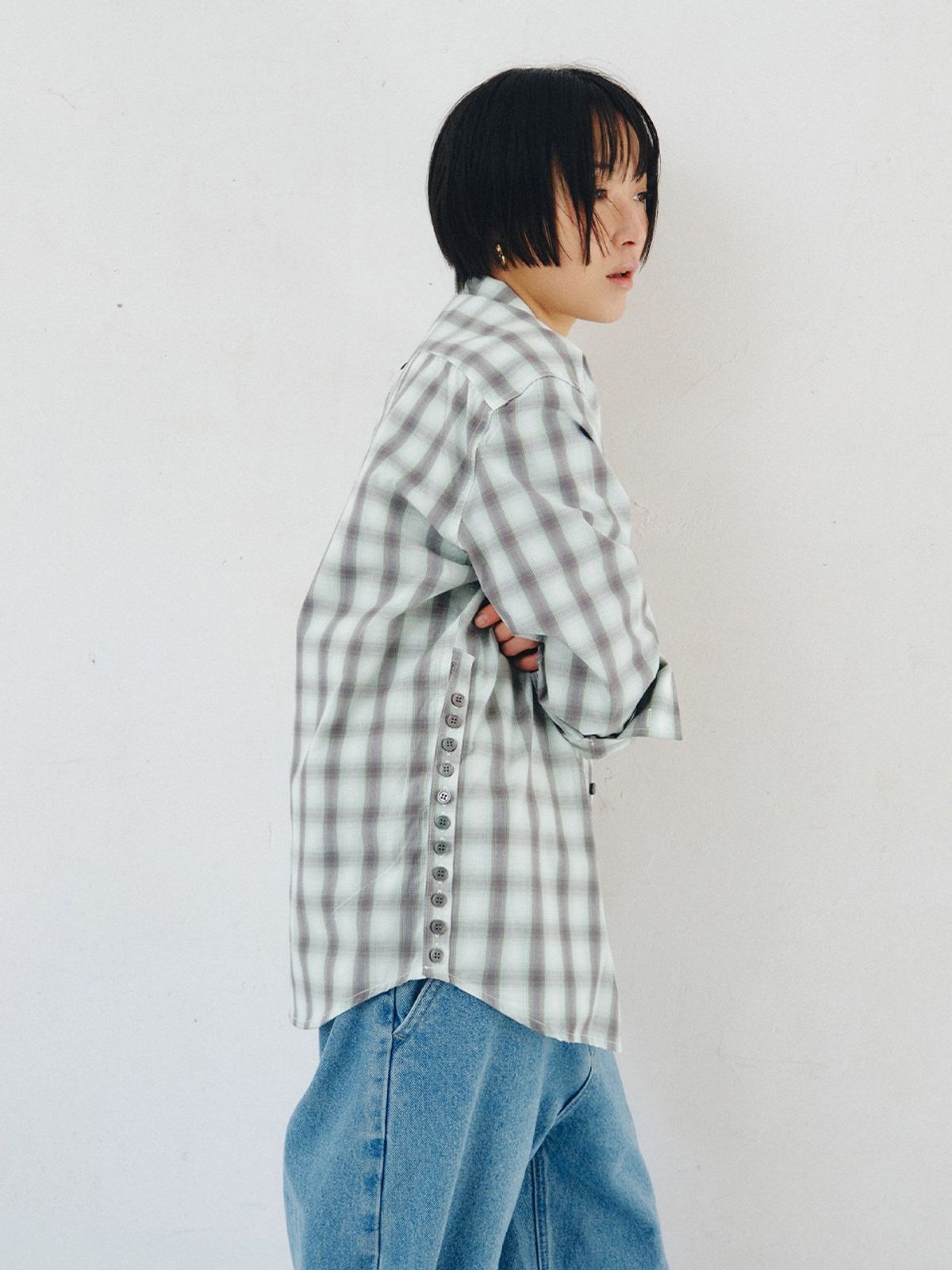 플리즈프로젝트(PLZPROJECT) SIDE-OPEN CHECK SHIRT, MINT
