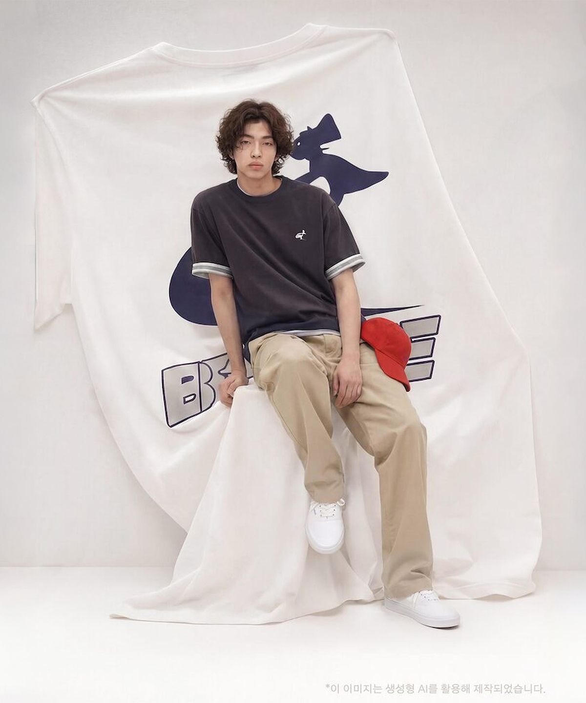 빈폴 멘(BEANPOLE MEN) PAPER PRESS X BEANPOLE 로고 백프린트 티셔츠  애쉬
