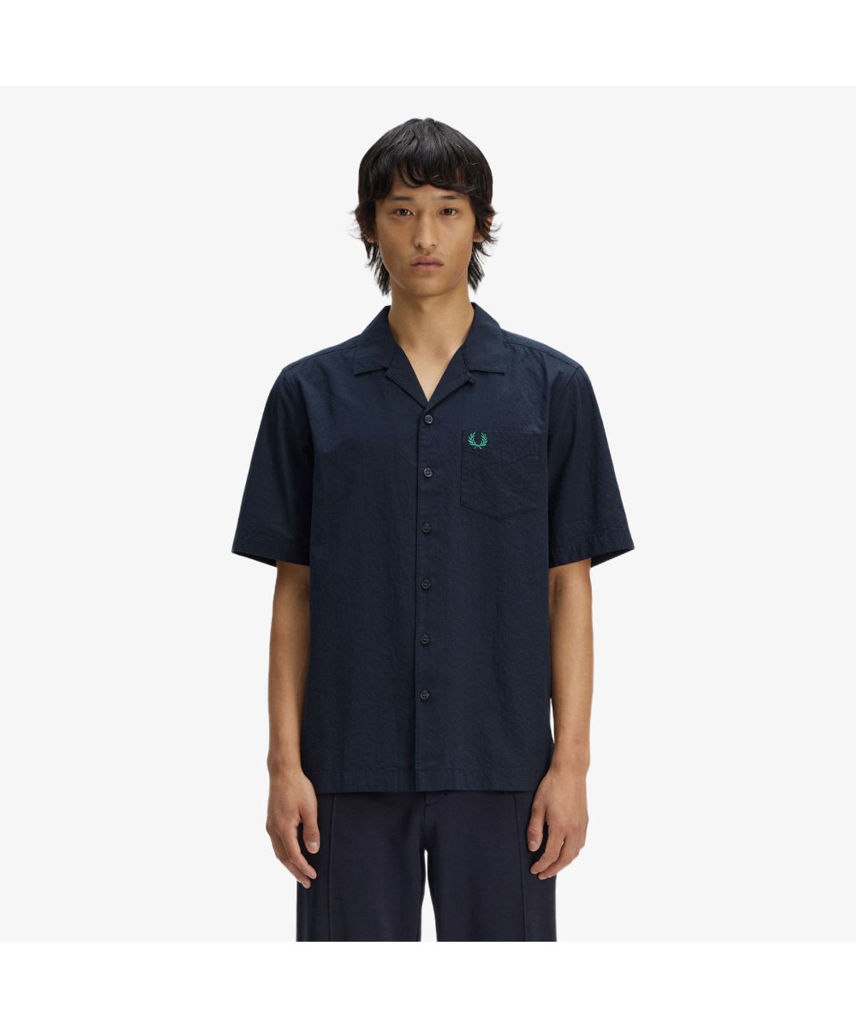 프레드페리(FRED PERRY) [Sharp] 시어서커 리비어 칼라 셔츠 - 네이비 AFPM2612471-608