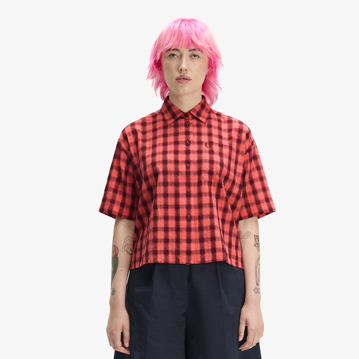 프레드페리(FRED PERRY) [Womens] 텍스쳐드 체크 셔츠 - 스트로베리 크림 AFPF2612189-23A