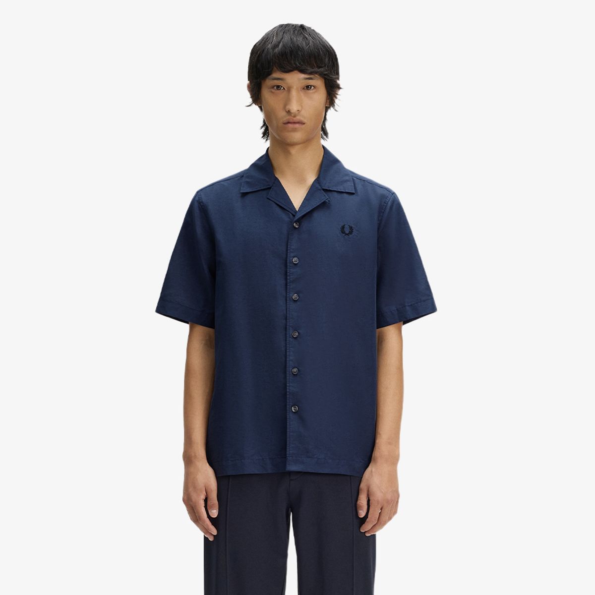 프레드페리(FRED PERRY) [Sharp] 리넨 블렌드 리비어 칼라 셔츠 - 다크 에어포스 AFPM2619894-738