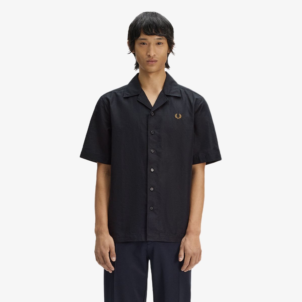프레드페리(FRED PERRY) [Sharp] 리넨 블렌드 리비어 칼라 셔츠 - 블랙 AFPM2619894-102