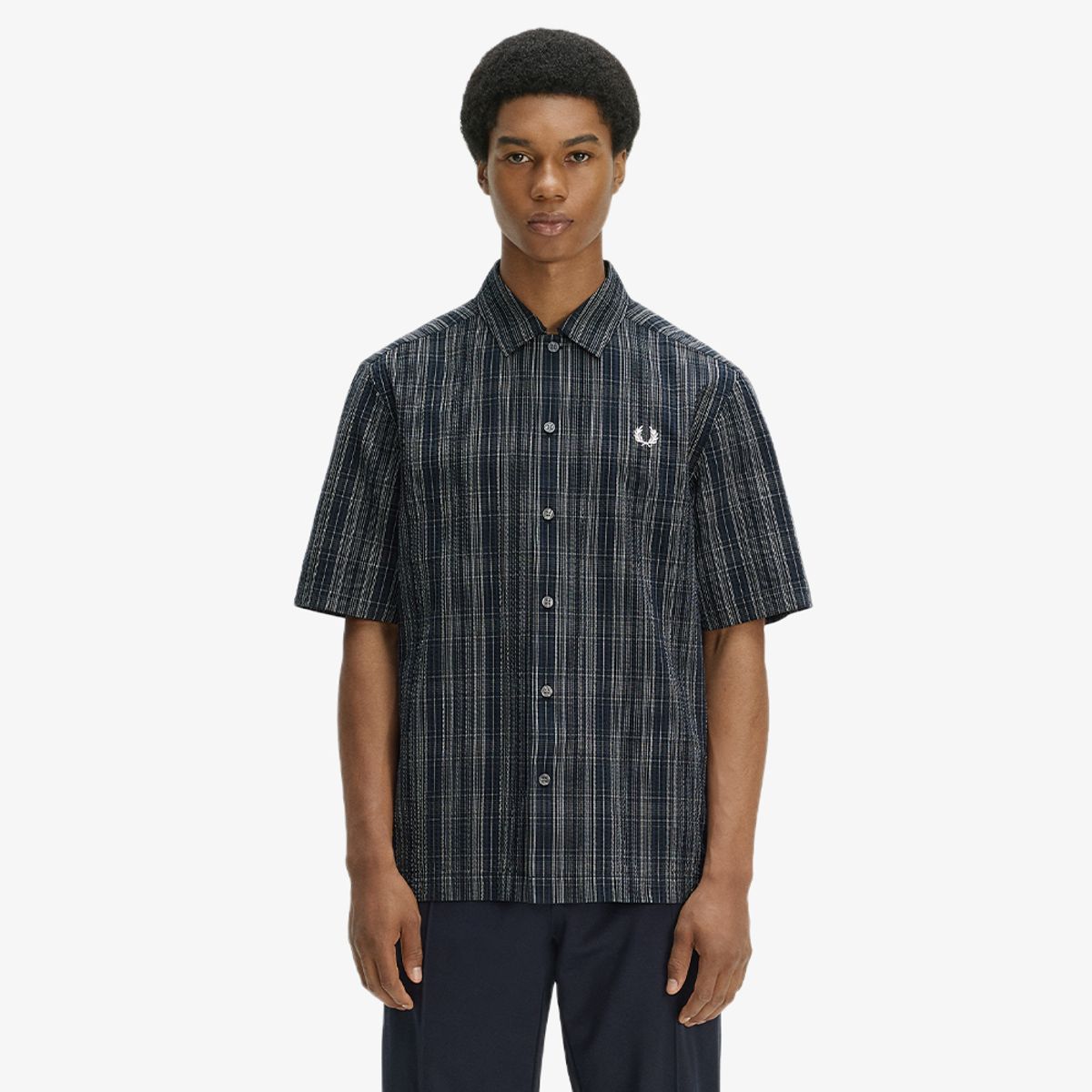 프레드페리(FRED PERRY) [Sharp] 시어서커 체크 셔츠 - 네이비 AFPM2612470-608