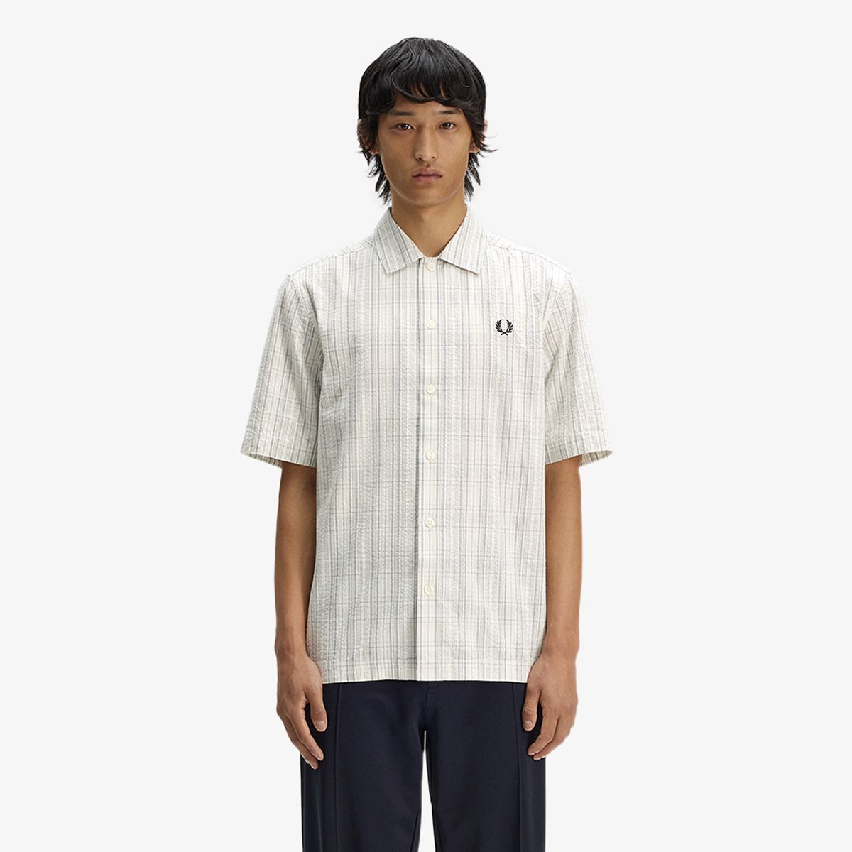 프레드페리(FRED PERRY) [Sharp] 시어서커 체크 셔츠 - 에크루 AFPM2612470-560
