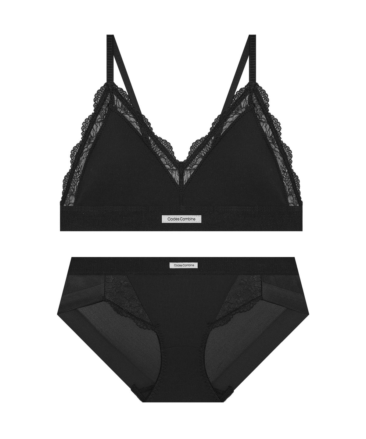 코데즈컴바인 이너웨어(CODES COMBINE INNERWEAR) 블랙페더 레이스 브라렛 햄팬티 세트