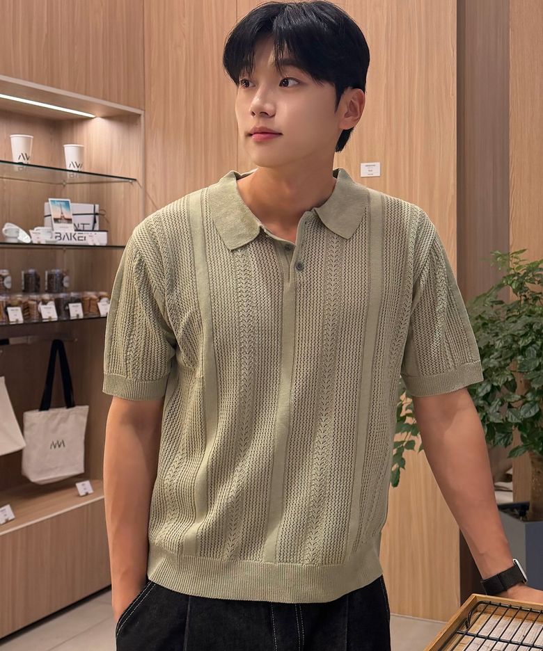 린넨 스카시 카라 반팔 니트 OLIVE