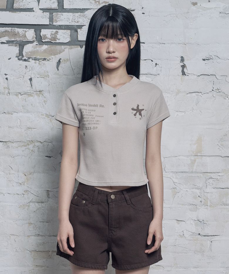 starfish 헨리넥 와플 슬림핏 티셔츠