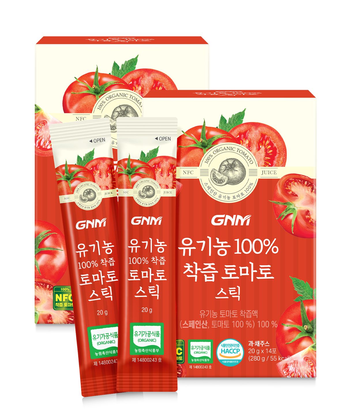 GNM자연의품격(GNMLIFE) GNM 유기농 100% NFC 착즙 토마토 스틱 2박스(총 28포) / 토마토즙 주스