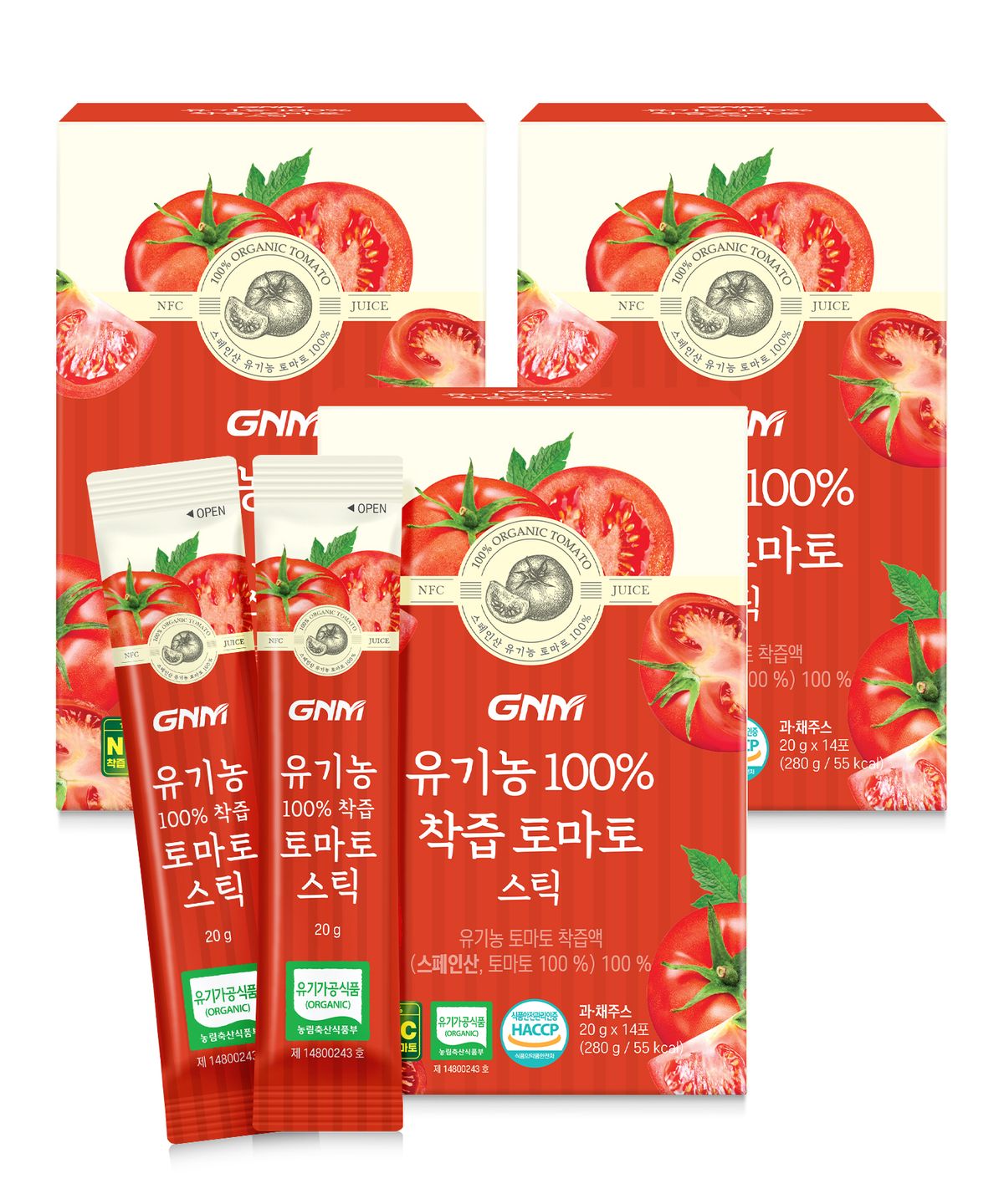 GNM자연의품격(GNMLIFE) GNM 유기농 100% NFC 착즙 토마토 스틱 3박스(총 42포) / 토마토즙 주스