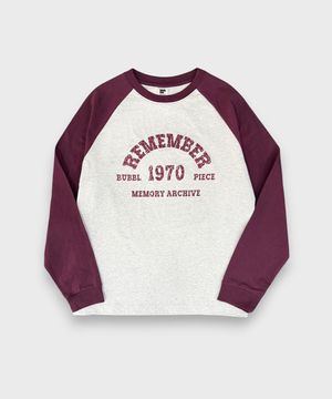 래글런 배색 1970 롱슬리브 티셔츠_버건디