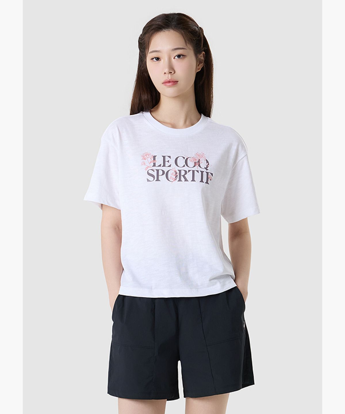 르꼬끄(LECOQ) 여성 루즈핏 그래픽 면 슬럽 티셔츠 - 화이트 QR222ORS53