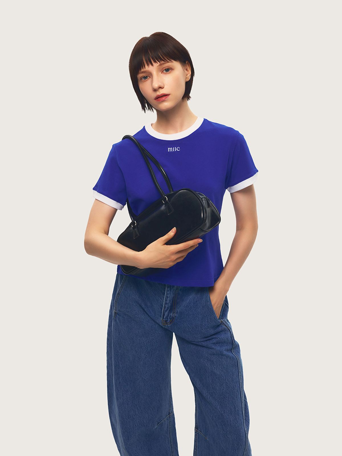 미크(MIIC) 실키 링거 반팔 티셔츠_블루