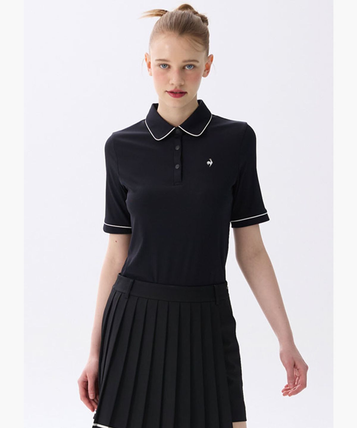 르꼬끄 골프(LECOQ GOLF) [COQ TAP] 여성 골지 카라 반팔 티셔츠 _BLCK GR122LTS31