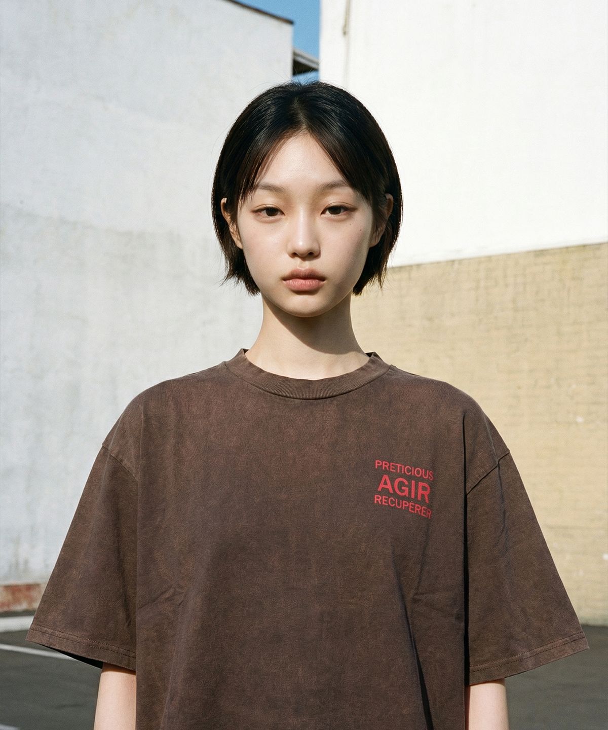 랑가주망(LENGAGEMENT) Agir Salt Wash Crop Short Sleeve T-Shirt (Mocha)