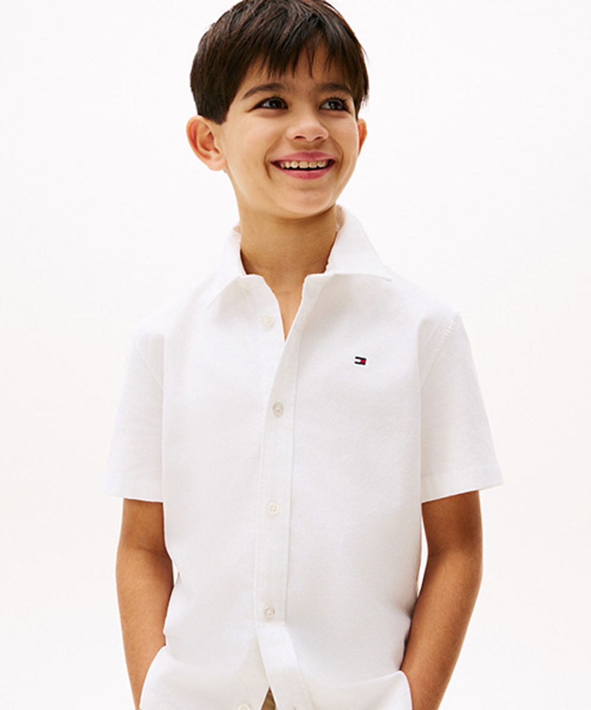 타미힐피거 키즈(TOMMY HILFIGER KIDS) 스트레치 옥스포드 반팔 셔츠