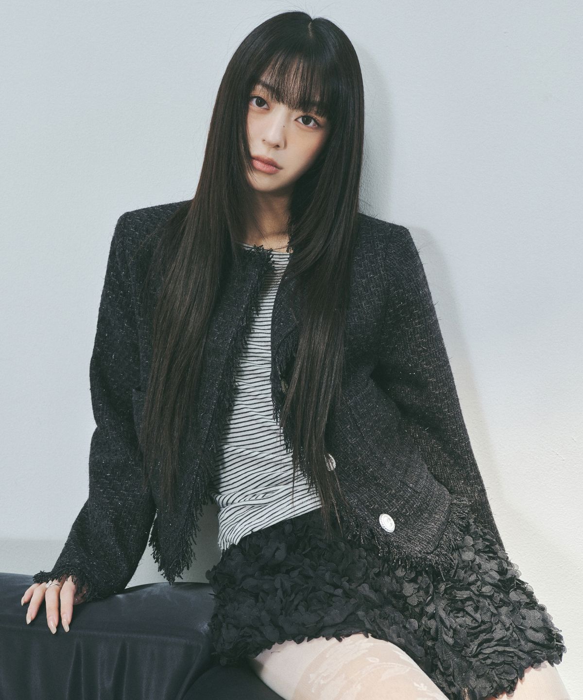 닉앤니콜(NICK&NICOLE) FRINGE TRIMMING TWEED JACKET_BLACK