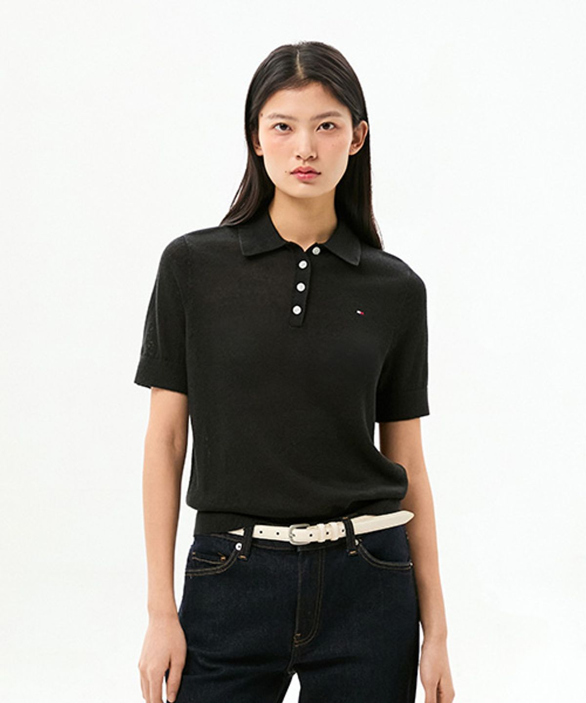 타미힐피거(TOMMY HILFIGER) 린넨 블렌드 폴로 스웨터