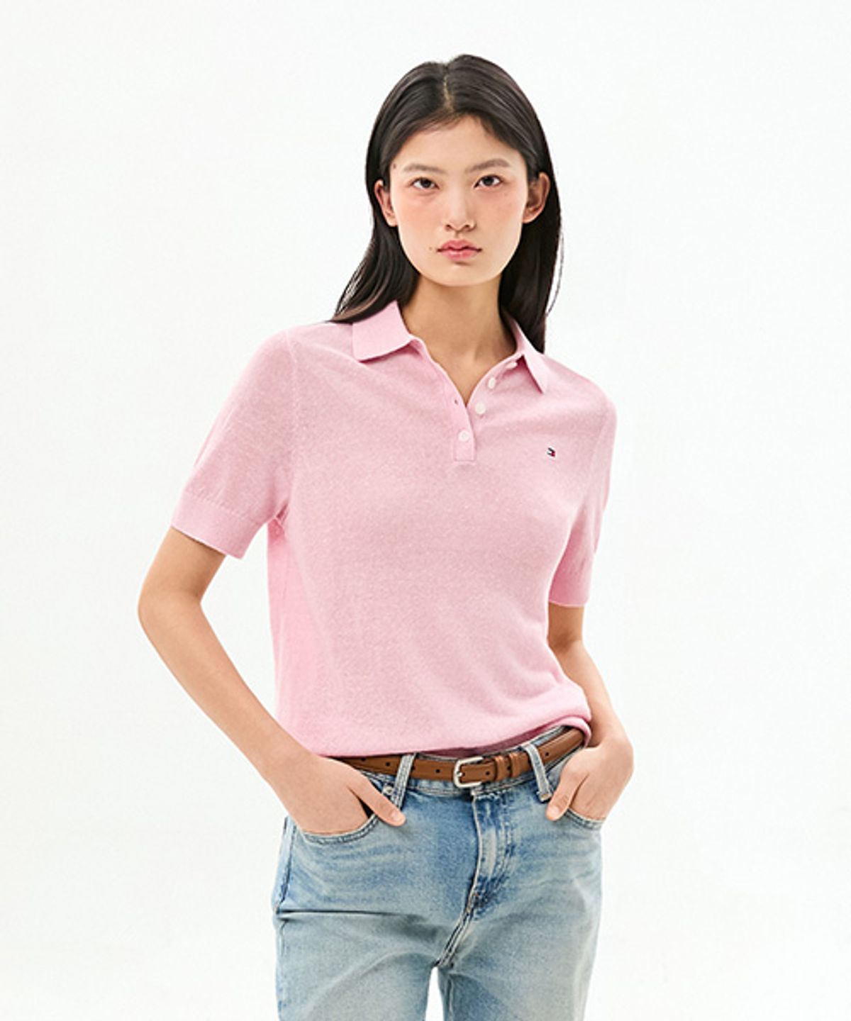 타미힐피거(TOMMY HILFIGER) 린넨 블렌드 폴로 스웨터