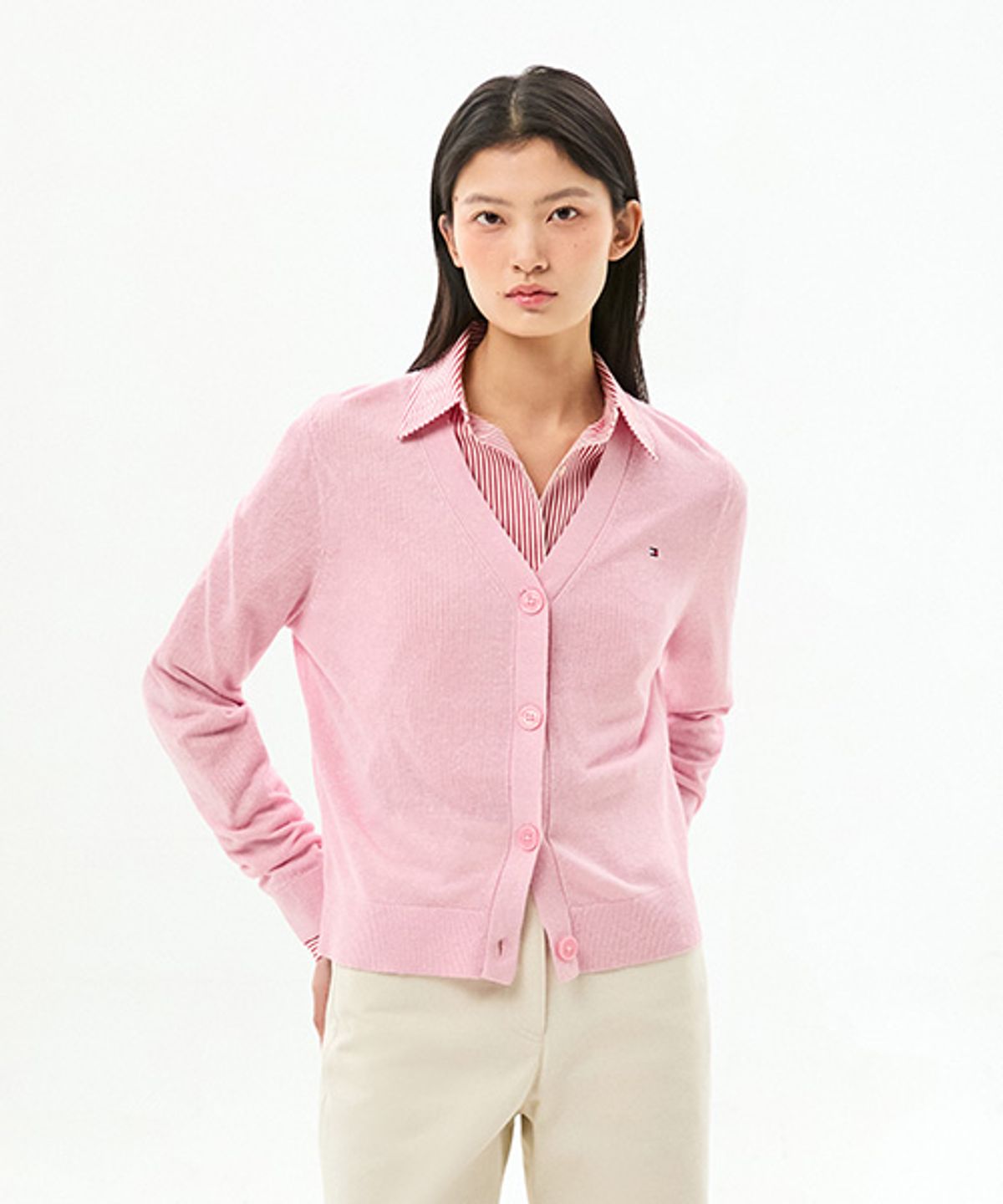 타미힐피거(TOMMY HILFIGER) 린넨 블렌드 브이넥 가디건