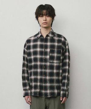 크리즈 링클 옴브레 체크 셔츠_BLACK