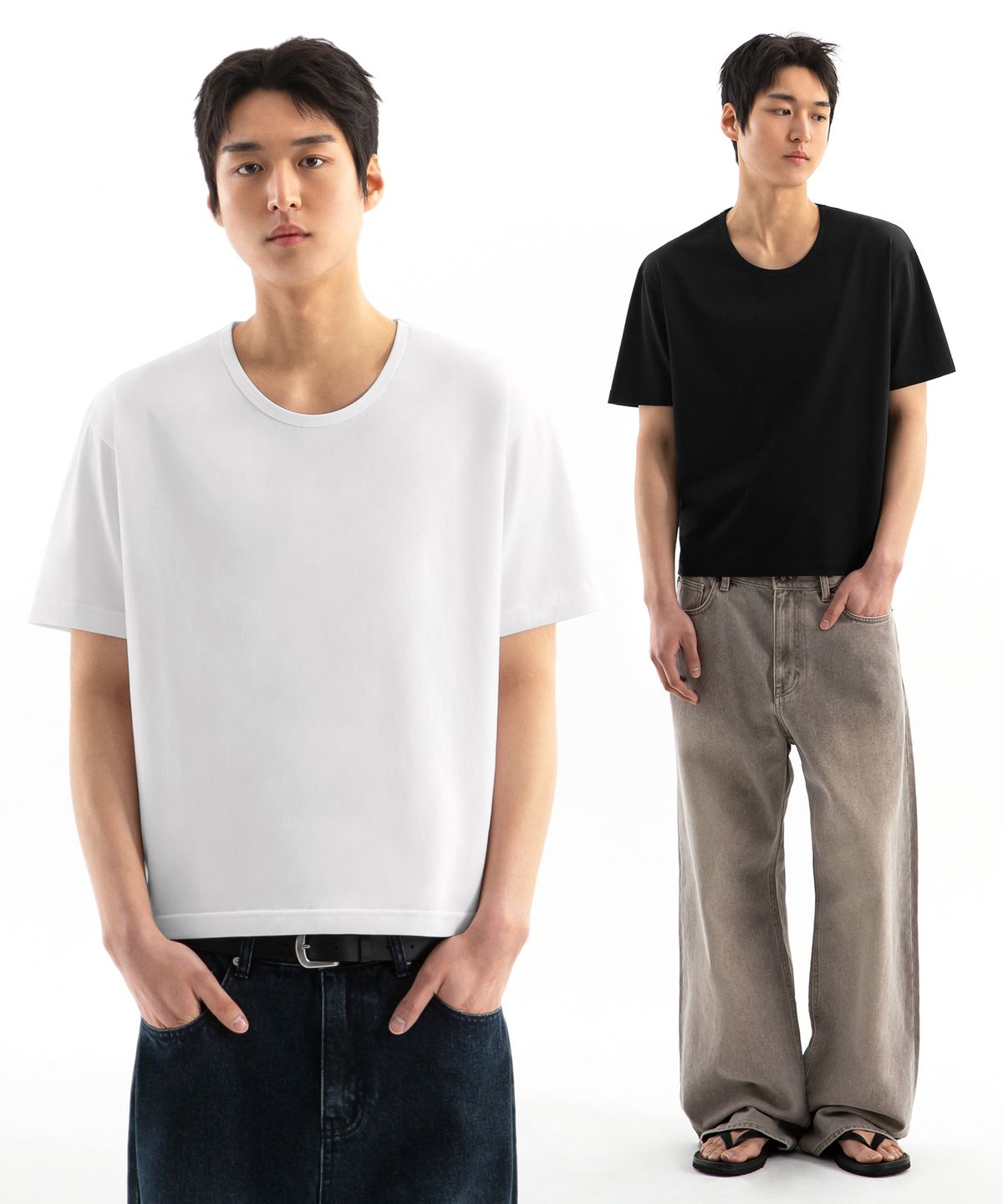 유니온스튜디오(UNIONSTUDIO) ( 2Pack ) 로그 U넥 크롭 반팔티 ( 3Color )