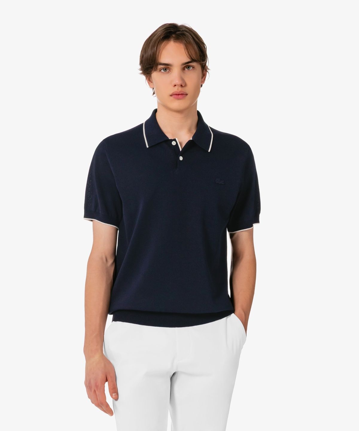 라코스테(LACOSTE) 남성 팁핑 페이퍼 반팔 스웨터 폴로 셔츠 PH744E-56G 166