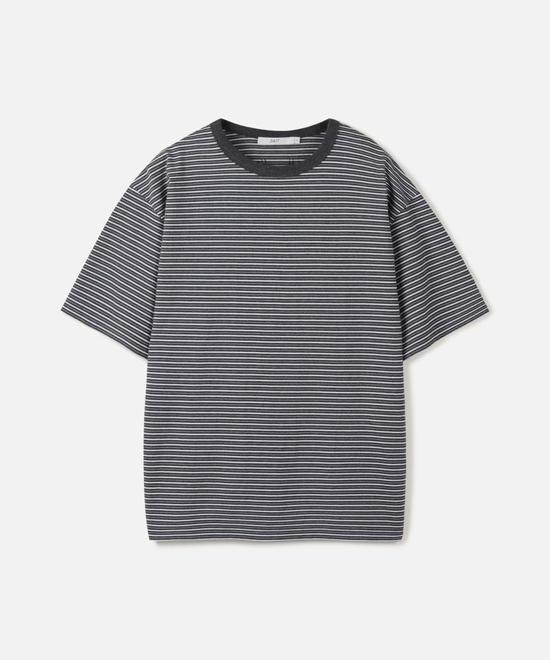 USA 코튼 32수/2 멀티 스트라이프 티셔츠 CHARCOAL