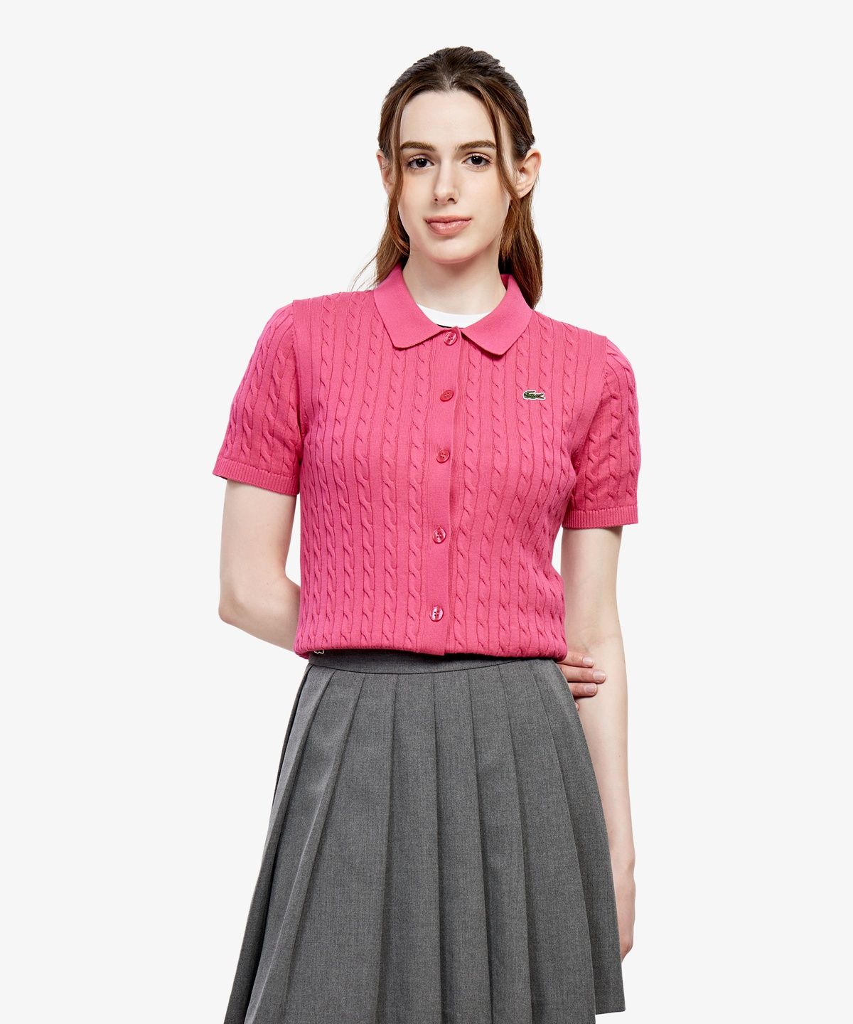 라코스테(LACOSTE) 여성 케이블 반팔 폴로 가디건 AF280E-56G GLH