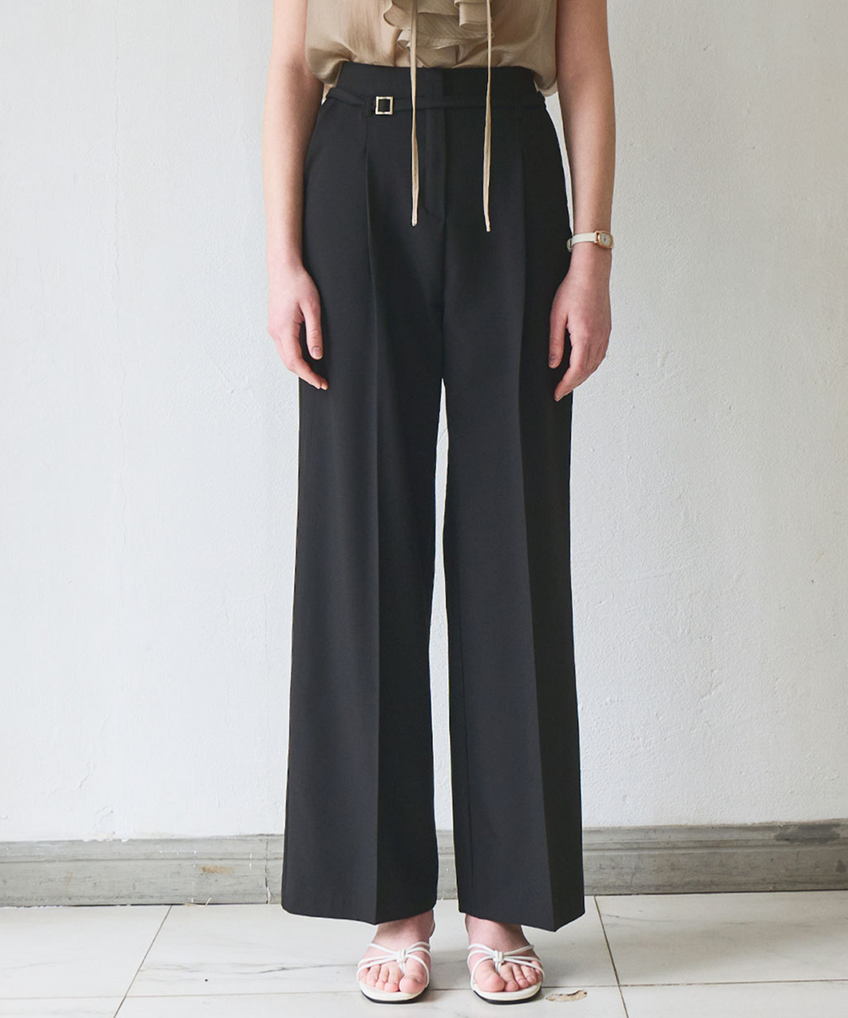슬로우롤리(SLOWLOLLI) Tie detail wide pants_3 Colors