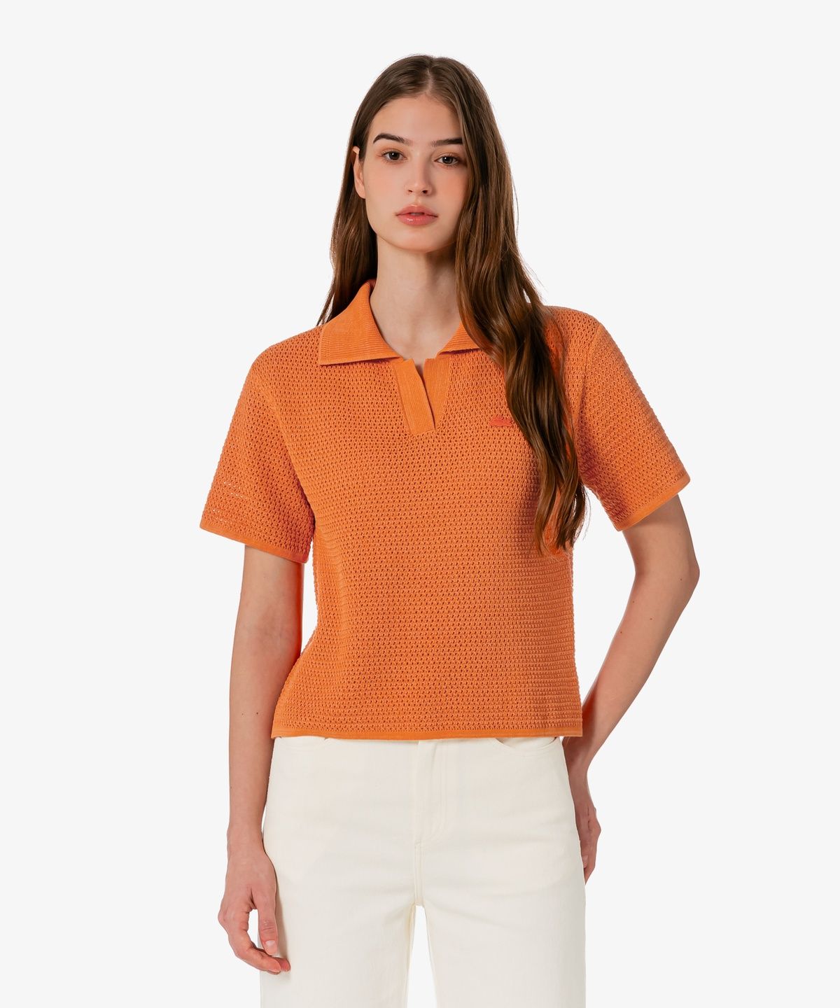 라코스테(LACOSTE) 여성 크로셰 스웨터 폴로 셔츠 PF615E-56G IY0