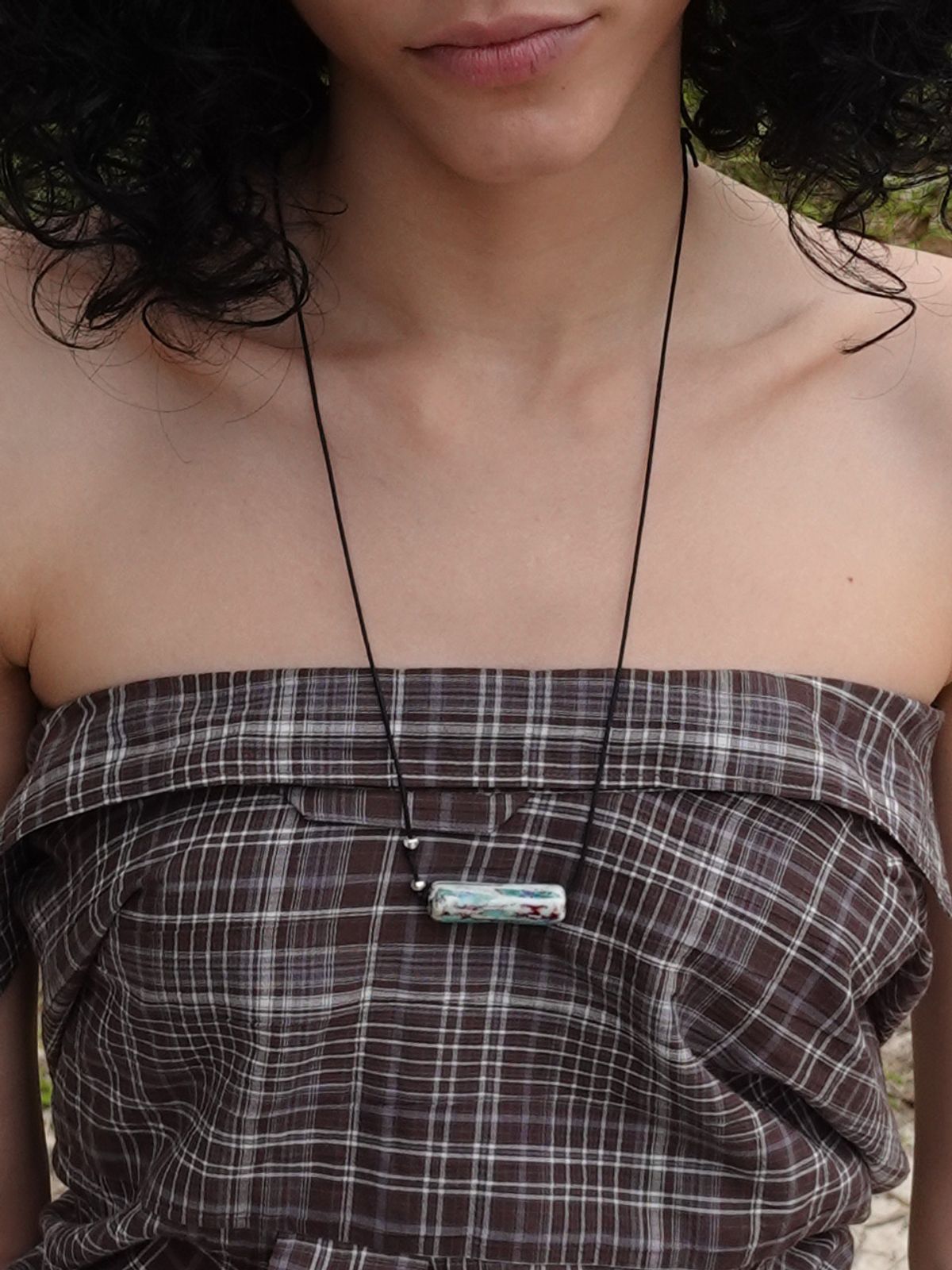 기준(KIJUN) Tube Stone Necklace Mint