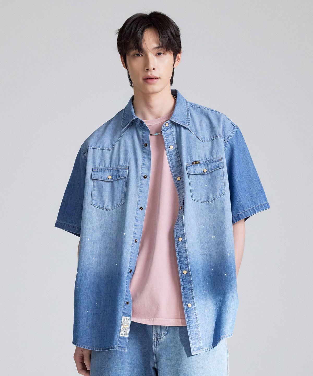 리(LEE) 페인팅 웨스턴 데님 반팔 셔츠 인디고 미듐