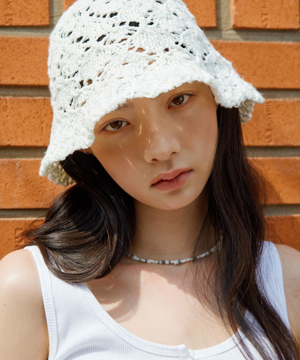 리(LEE) 솔리드 코튼 레이스 니트햇 아이보리
