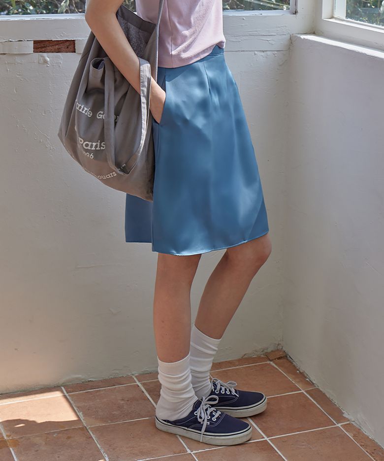 Silky Satin Midi Skirt, BLUE