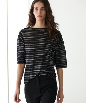 3/4 sleeve striped linen knit T-shirt
