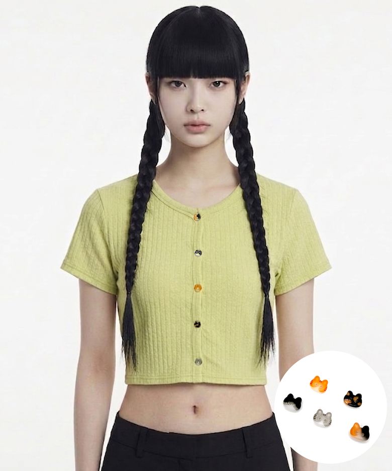 캣 버튼 가디건 [그린]