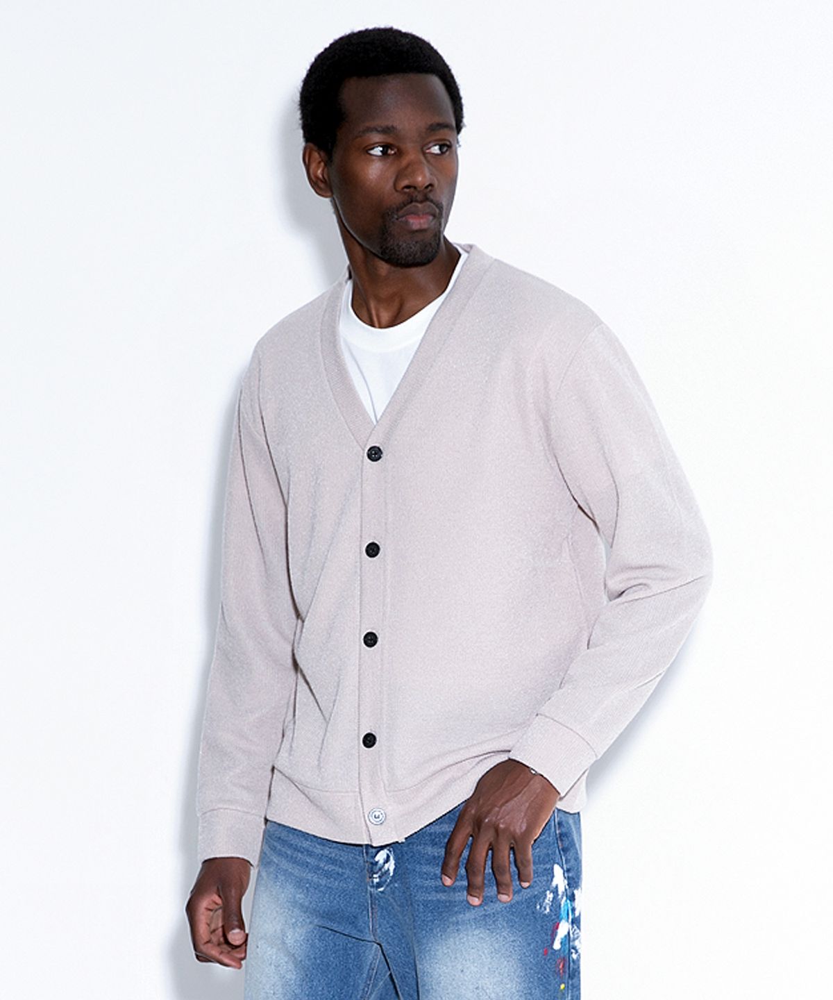 스트라이크(STRIKE) Soft Structure V-Neck Cardigan (CREAMㅣBROWNㅣBLACKㅣCHARCOALㅣNAVY)