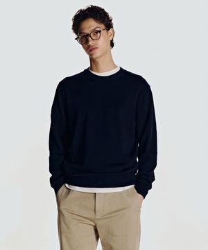 26SS 워셔블 수피마 코튼 100% 크루넥 니트 네이비