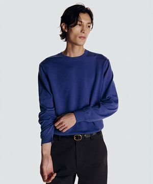 26SS 워셔블 수피마 코튼 100% 크루넥 니트 블루