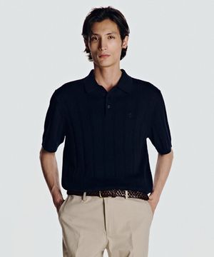 26SS 워셔블 수피마 코튼 100% 케이블 카라 니트 네이비