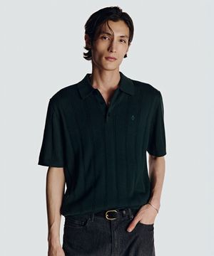 26SS 워셔블 수피마 코튼 100% 케이블 카라 니트 딥그린