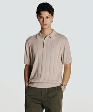 26SS 워셔블 수피마 코튼 100% 케이블 카라 니트 베이지