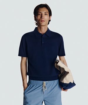 26SS 워셔블 수피마 코튼 100% 카라 니트 딥블루