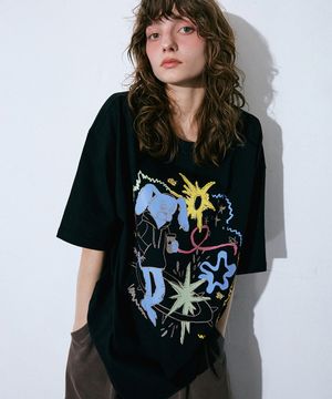 바니 드로잉 반팔 티셔츠 블랙