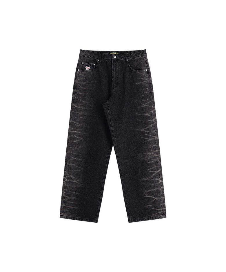 JAGGED STRIPE DENIM PANTS BLACK